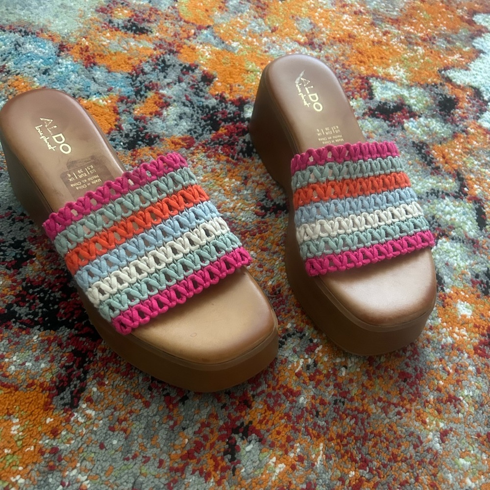 Aldo Colorful Woven Platform Slides